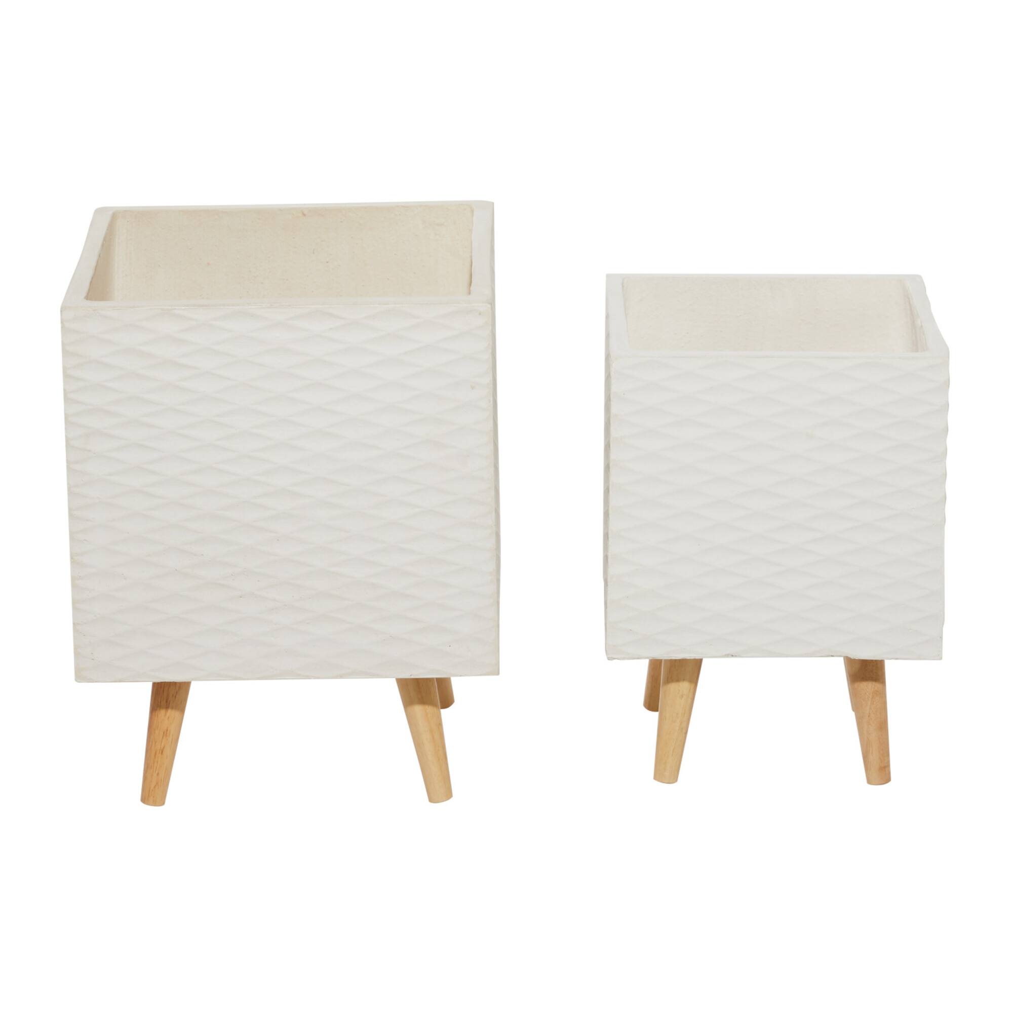 White Polystone Contemporary Planter Set, 15" & 18"
